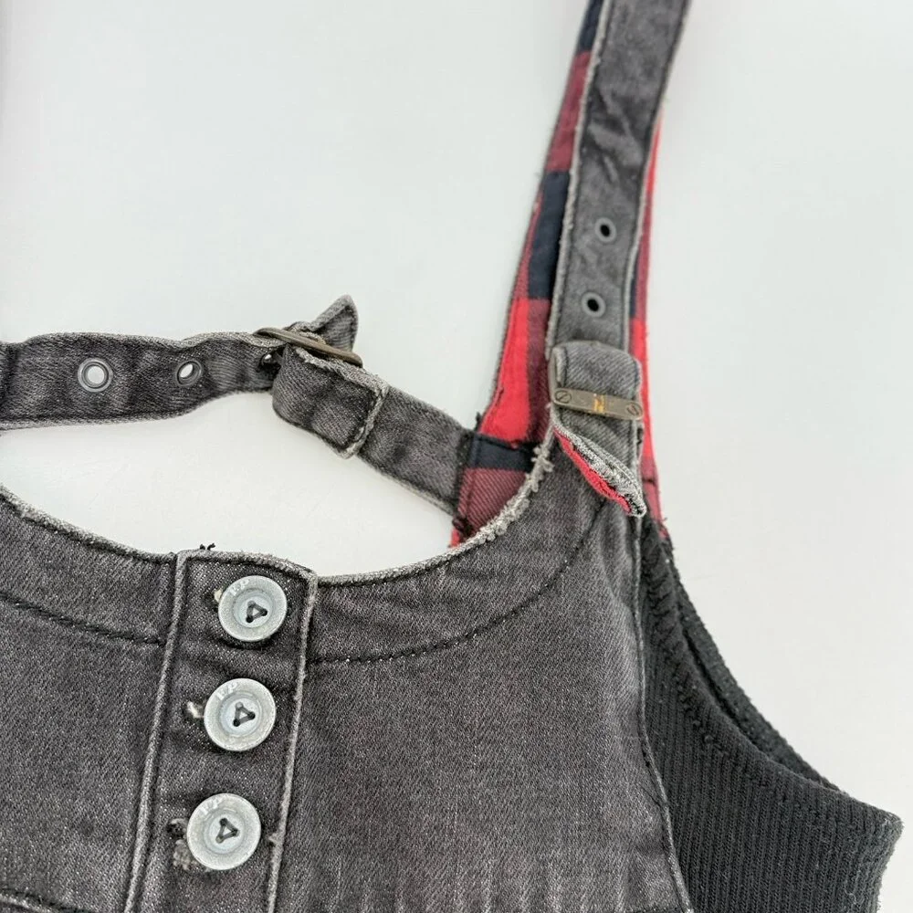 Free People Faded Black‎ Denim Distressed Mini Dress XS Grunge Goth Schoolgirl